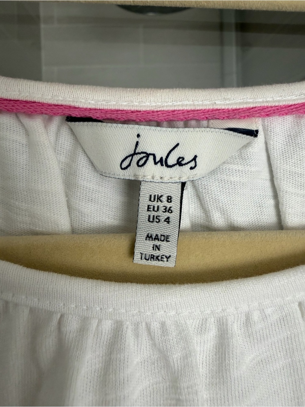 Joules White Peasant Blouse with Pink & Red Floral Sleeve Embroidery - Picture 4 of 4